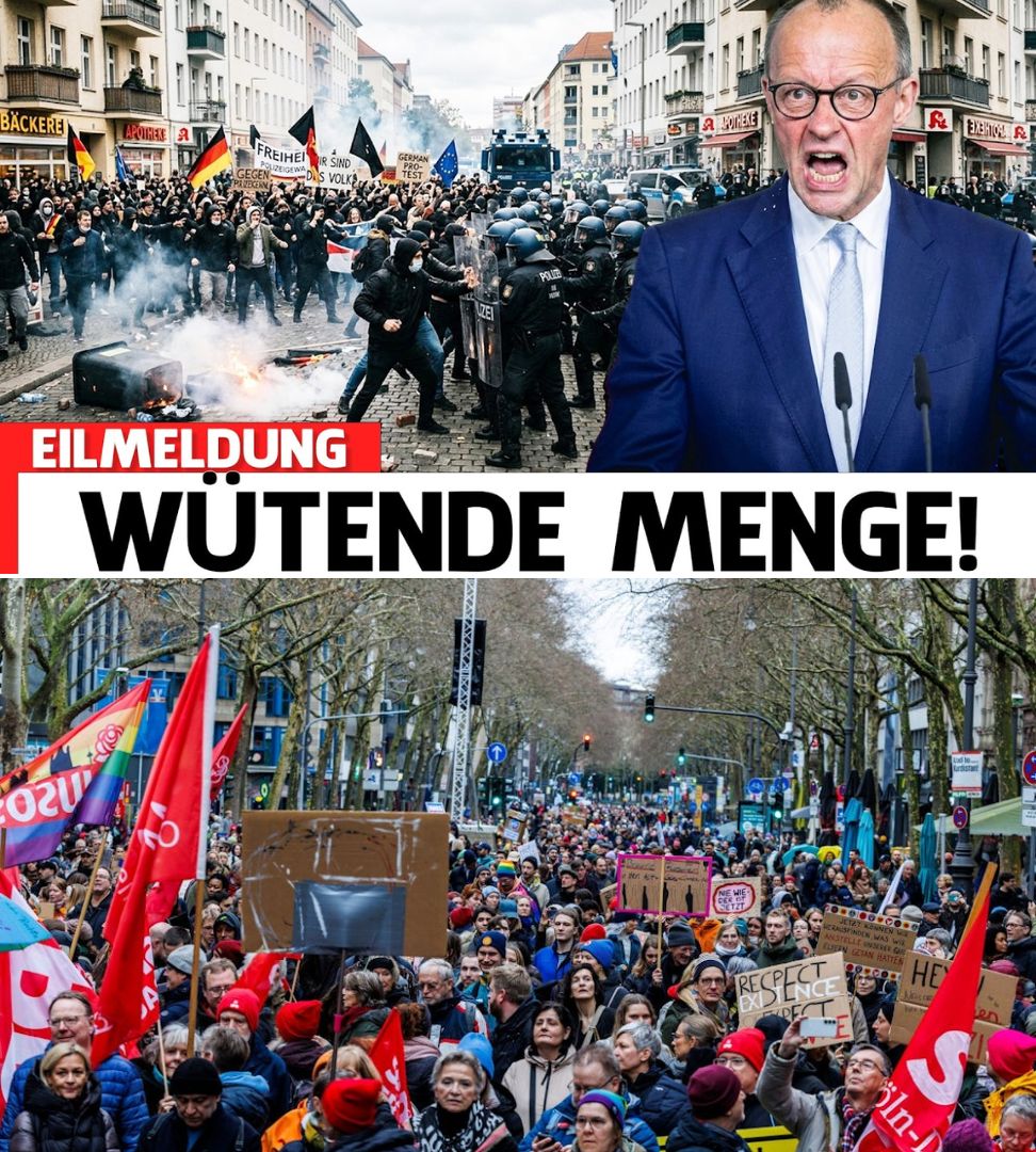 Friedrich Merz im Zentrum wütender Proteste vor dem Kanzleramt. hyn - BuzzDay