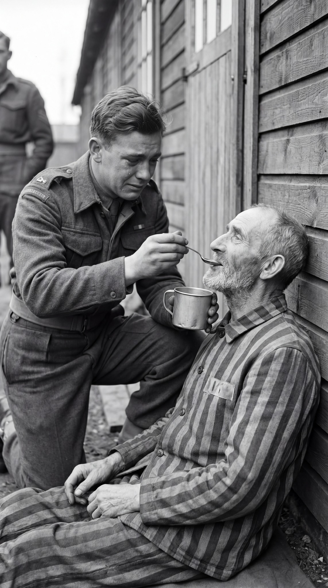 Il giovane soldato britannico di 19 anni che nutrì un anziano sopravvissuto nei campi liberati nel 1945 e scoppiò in lacrime quando l’uomo gli disse grazie chiamandolo mio figlio. hyn - BuzzDay