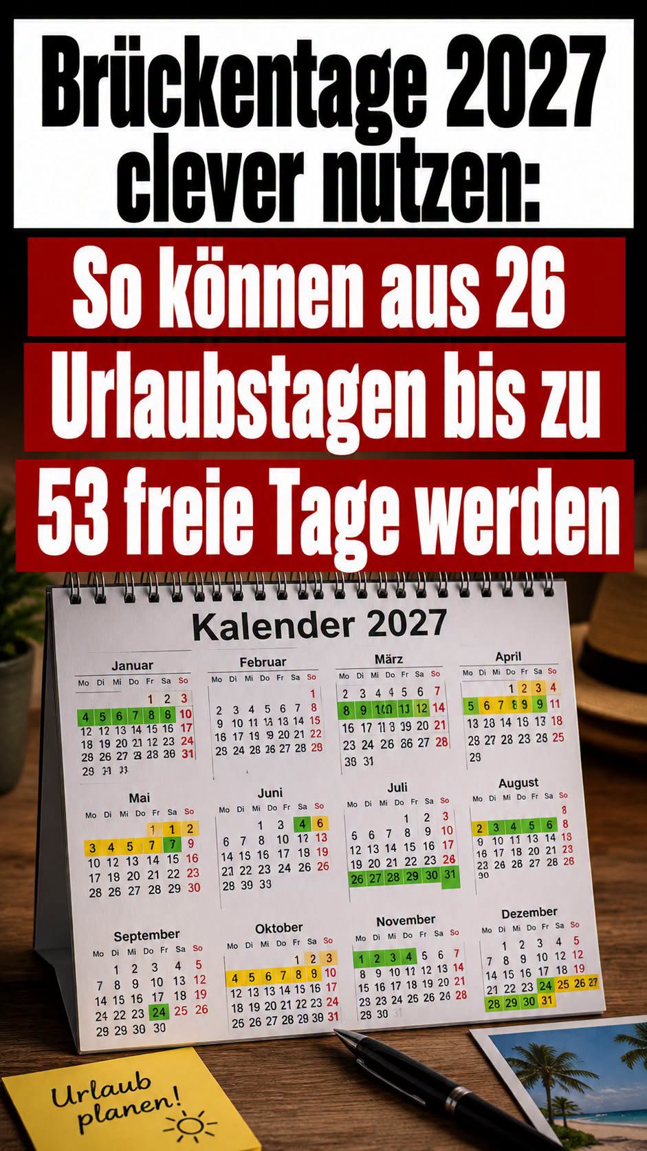 Aus nur 26 Urlaubstagen werden 53 freie Tage – so klappt’s 2027!.H - BuzzDay